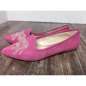 House of Harlow 1960 Elephant Embroidery Shoes Women’s Flats Tank Pink Ballets